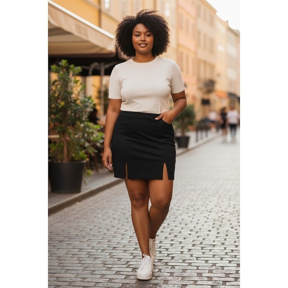 Lane Bryant Women's Plus Size 28 Black High Waist Mini Skirt‎ Side zipper Slits